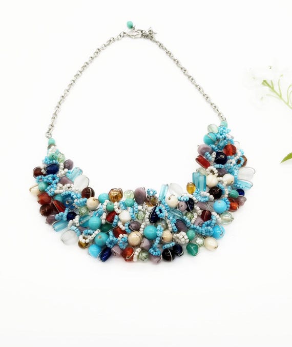 Statement Chunky Wire Multicolor Glass Ceramic Be… - image 7