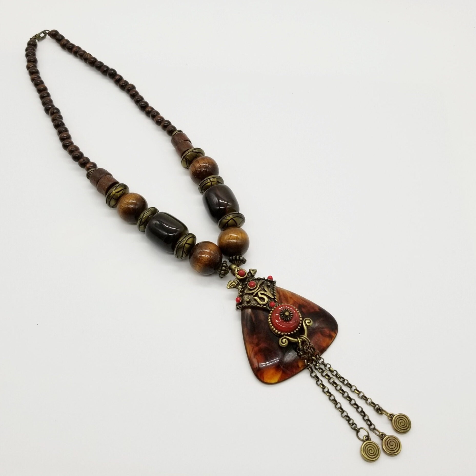 Collana Om In Legno - Collana Con Simbolo Om - Girocollo Tibetano - Foto 5