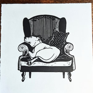 SLUMBER: originele handgesneden en gedrukte linosnedekunst | Muurkunst | Hondenprint