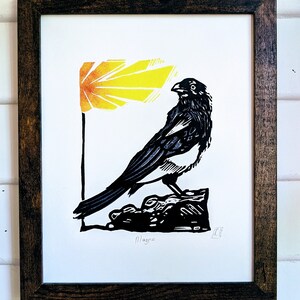 MAGPIE | Original linocut print | Handmade block print art | Unframed