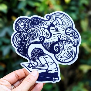 THE STORYTELLER Sticker  | Vinyl Sticker |  Linocut Sticker Art | Artist