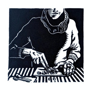 CARVE- Original handcarved linocut print. Limited edition in black. Part of the Printmaking Series (see also PRESS)