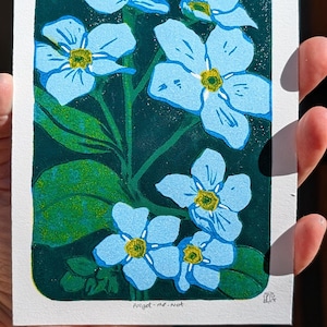 FORGET-ME-NOT || Original Reduction Print || Handmade || Limited Edition || Nature Art