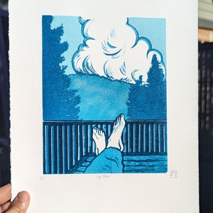 UP HERE- Limited Edition | Original hand-carved and hand-printed linocut print | Nature Art | Mountain Art | Reduction Print