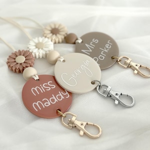 Personalised Daisy Luxe Lanyard (Rusty Red, Beige, Cappuccino)