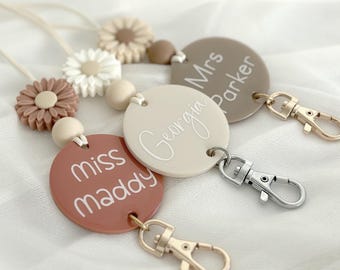 Personalised Daisy Luxe Lanyard (Rusty Red, Beige, Cappuccino)