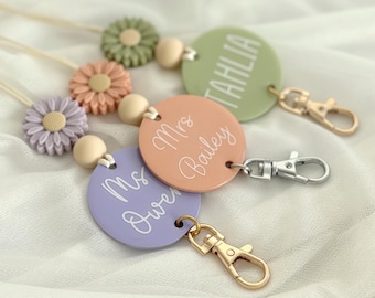 Personalised Daisy Luxe Lanyard (Eucalyptus, Peach, Lavender)