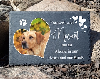 Personalised Natural Dark Gray Large Pet Memorial Plaque Heart Frame Photo Cat Grave Marker Dog Gravestone in size 20x30cm