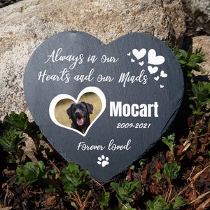 Personalizado cinza escuro forma de coração ardósia natural pet memorial placa cão lápide gato marcador grave 25x25cm 10x10cm