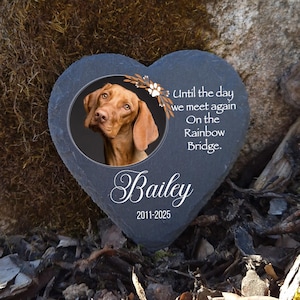Personalised Photo Dark Grey Natural Slate Pet Memorial Plaque Dog Gravestone Cat Grave Marker size 10x10cm 15x15cm, Heart 10x10cm, Pet Loss