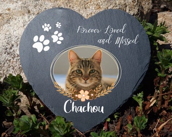 Personalised Floral Frame Large Dark Gray Heart Shape Natural Slate Pet Memorial Plaque Dog Gravestone Cat Grave Marker 25x25cm 10x10cm