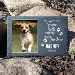Personalised Natural Dark Gray Large Photo Memorial Plaque Cat Grave Marker Dog Gravestone in size 20x30cm, Pet Loss Gift
