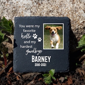 Personalised Your Pet Photo Name Date Dark Gray Natural Slate Pet Memorial Plaque Dog Gravestone Cat Grave Marker 10x10cm 15x15cm 20x20cm