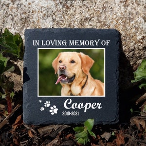 Personalised Pet Loss Large Photo Dark Gray Natural Slate Memorial Plaque Dog Gravestone Cat Grave Marker 10x10cm 15x15cm 20x20cm