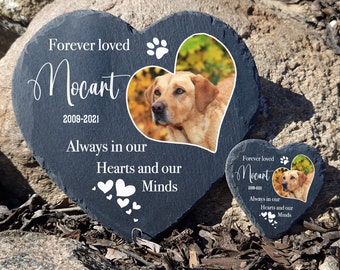 Personalised Heart Frame Photo Dark Heart Shape Natural Slate Pet Memorial Plaque Dog Gravestone Cat Grave Marker 25x25cm 10x10cm