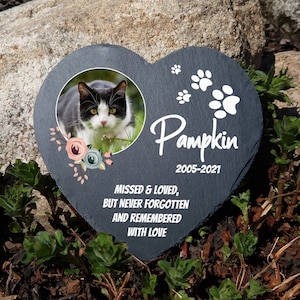 Elegant Floral Frame Photo Slate Pet Memorial Dark Gray Plaque - Personalized Grave Marker size 10x10cm, 25x25cm, Furry Friend Tribute