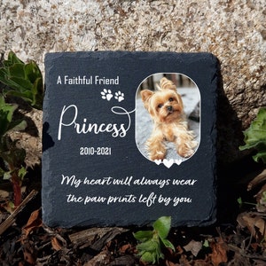Personalised Pet Memorial Plaque With Photo Name Date Natural Slate Gravestone Grave Marker