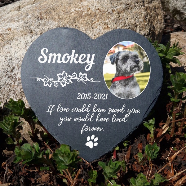 Personalised Pet Photo Heart Shape Dark Natural Slate Memorial Plaque Dog Gravestone Cat Grave Marker 25x25cm 10x10cm