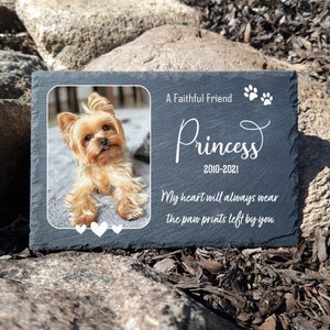 Personalised Natural Dark Gray Pet Memorial Plaque Heart Frame Photo Cat Grave Marker Dog Gravestone in size 20x30cm 7.8&#39;&#39;x11.8&#39;, 20x20cm