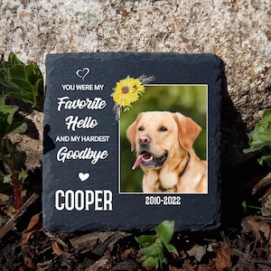 Unique Sunflower Pet Memorial Slate Personalised Gravestone for Furry Friends sizes 10x10cm & 15x15cm, Pet Loss, Heart plaque