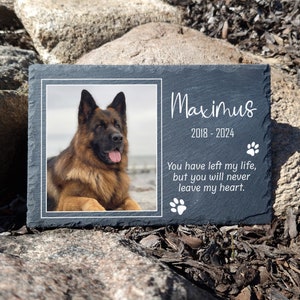 Personalised Photo Custom Made Large Natural Dark Gray Slate PET Loss Memorial Plaque Cat Gravestone Dog Grave Marker in size 20x30cm