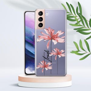Aangepaste telefoonhoesje minimalisme bloemen lijntekeningen Daisy Poppy Rose Cover geschikt voor Samsung Galaxy S25 S24 S23 A34 A26 A15 A72 A36, perfect cadeau