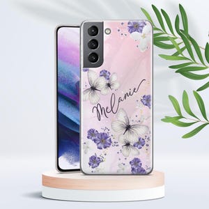 Coque personnalisée papillon et rose pour téléphone portable, adaptée pour Samsung Galaxy S25 S24 S23 S22 S21 S20 A16 A36 A73, cadeau parfait