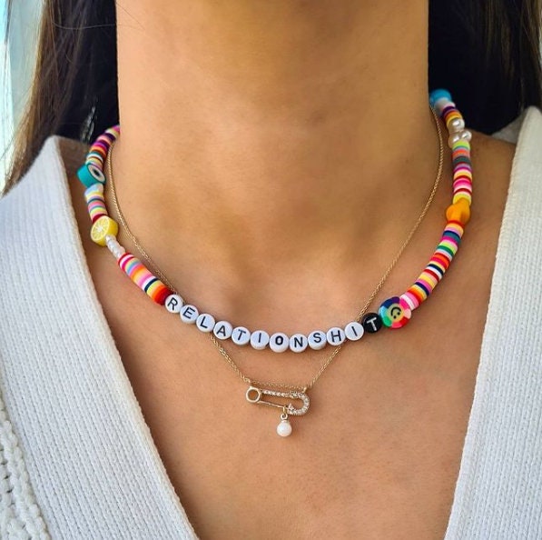 Beaded Necklace Letter Necklace Colorful Etsy