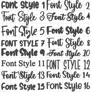 May include: A grid of sixteen different font styles, each labeled with the text "Font Style" followed by a number. The fonts vary in style, from simple sans-serif to elaborate cursive.