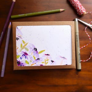 Personalized Purple Daisy Card Set – 6 Watercolor Notecards with Envelopes – Custom Gift Box for Women, Teachers, Christian Encouragement