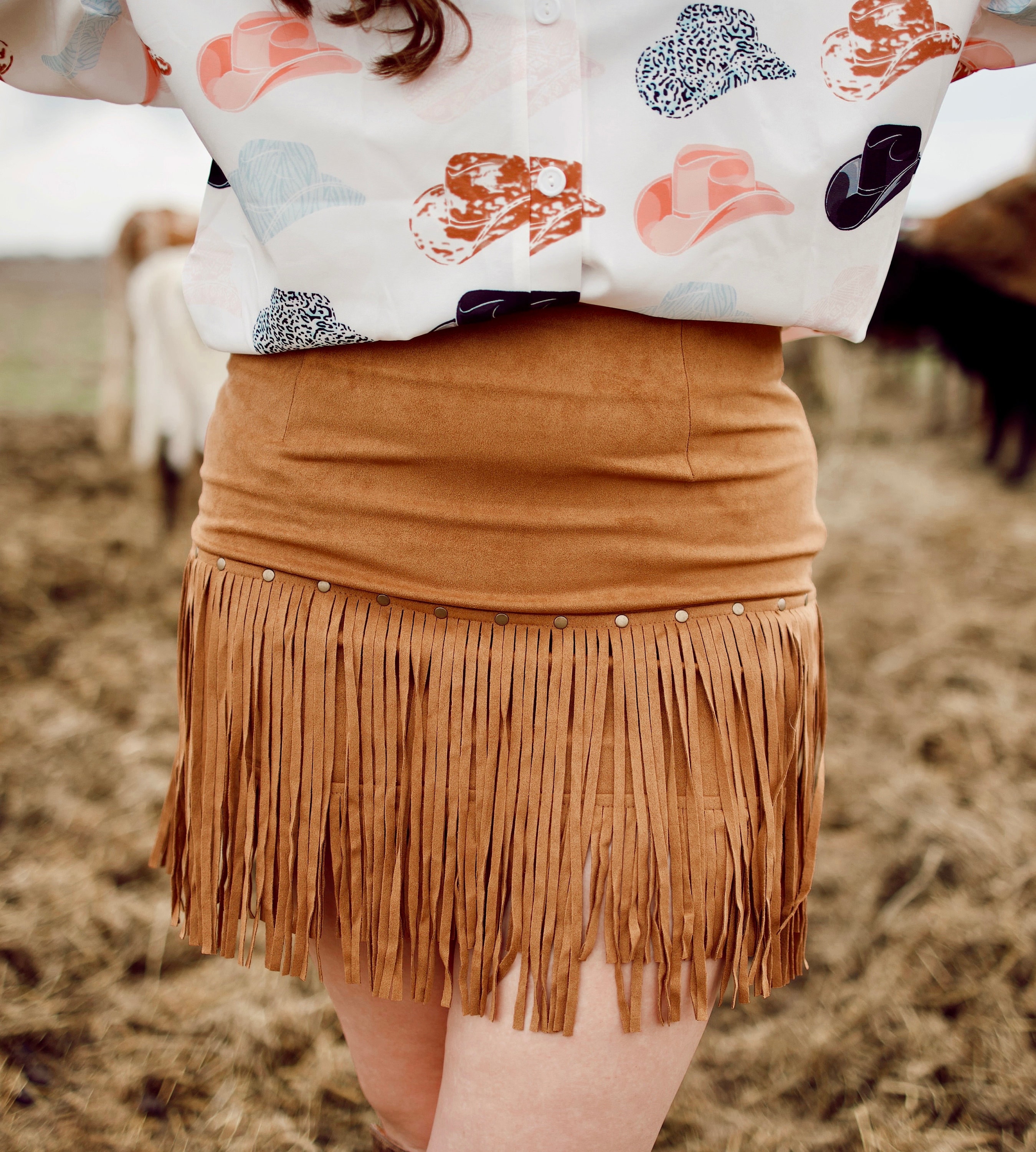 Light brown suede fringe skirt deals