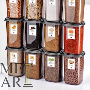 Lot de 12 contenants pour ranger les aliments et les épices, organisateur de cuisine de haute qualité, étiquettes de garde-manger prêtes à l'emploi, boîtes de rangement pour la cuisine, Style A 1200 ml