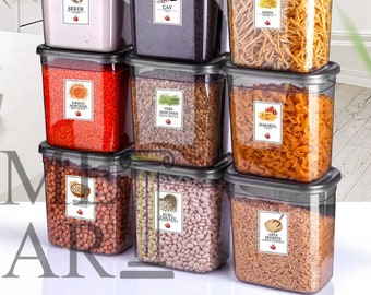 Labeled Rectangular Food Storage Container Set of 12 / 2000 ml High quality kitchen organizer / For storing pasta, grain, spice, food etc