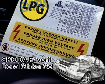 Skoda Favorit Decal Sticker Set / Car info label decal sticker set / Skoda Sticker Set / Skoda Modification / High Quality Label Stickers