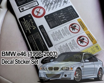 BMW e46 Decal Sticker Label Set / BMW e 46 1998-2007 Warning Restoration Sticker Set / BMW accessory / Car info sticker set / bmw  svg