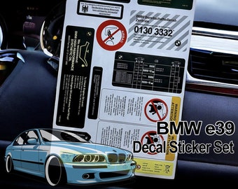 BMW E39 520 M5 Decal Sticker Set / Autocollants d’étiquettes BMW pour tous les modèles de moteurs Meilleure qualité / Accessoire BMW / Ensemble de décalcomanies d’autocollants d’informations sur la voiture