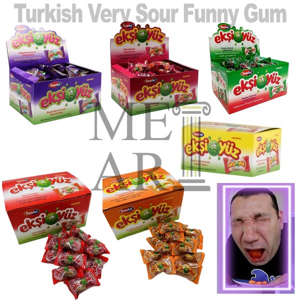 Ekşi Yüz Turkish Very Sour Chewing Gum 1x100 pcs sour gum / Cola,Orange,Blackberry,Strawberry,Watermelon,Tuttu Frutti Flavored Bubble Gum