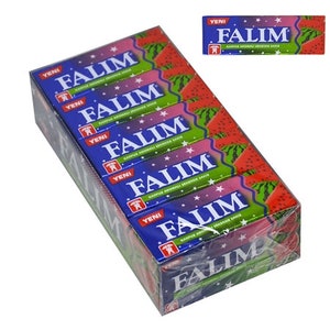 Falim Sugar Free Turkish Chewing Gum 100 pcs sugarless 5x20 Gum / Mint , Strawberry , Watermelon , Forest fruit , Mastic . Bubbe Gum Watermelon