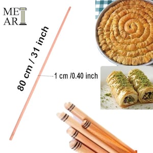 Thin Rolling Pin Long 31 inch /0.40 inch Burmalık Oklava (80 cm / 1 cm), Turkish Oklava, Thin Rolling Pin, dough roller / Turkish Oriental