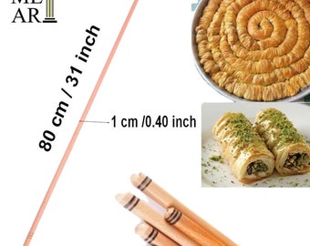 Thin Rolling Pin Long 31 inch /0.40 inch Burmalık Oklava (80 cm / 1 cm), Turkish Oklava, Thin Rolling Pin, dough roller / Turkish Oriental