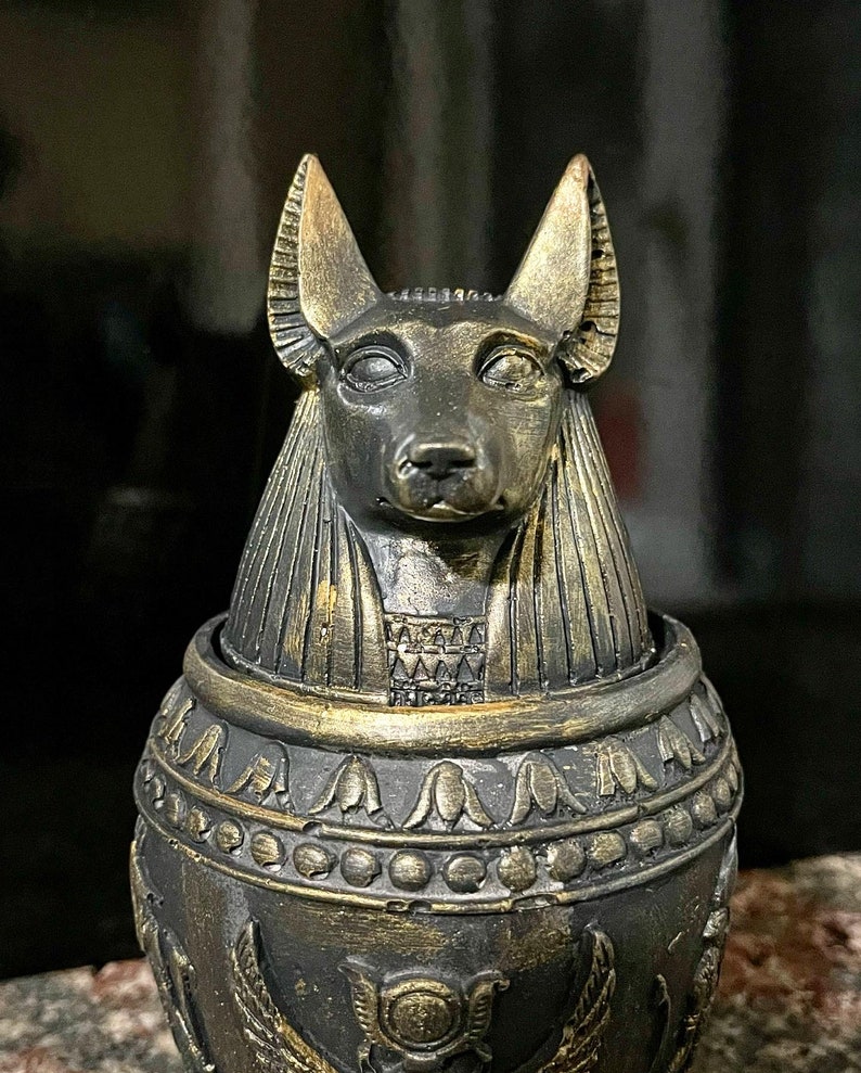 Anubis Canopic Jars Organs Sculpture With Hieroglyph Unique Egyptian