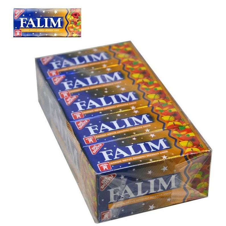 Falim Sugar Free Turkish Chewing Gum 100 pcs sugarless 5x20 Gum / Mint , Strawberry , Watermelon , Forest fruit , Mastic . Bubbe Gum Mixed Fruit