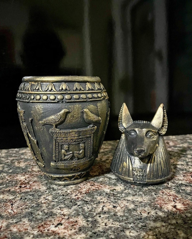Anubis Canopic Jars Organs Sculpture With Hieroglyph Unique Egyptian
