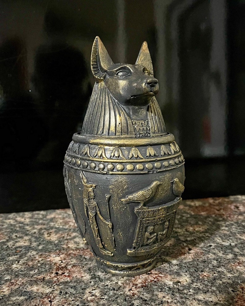 Anubis Canopic Jars Organs Sculpture With Hieroglyph Unique Egyptian