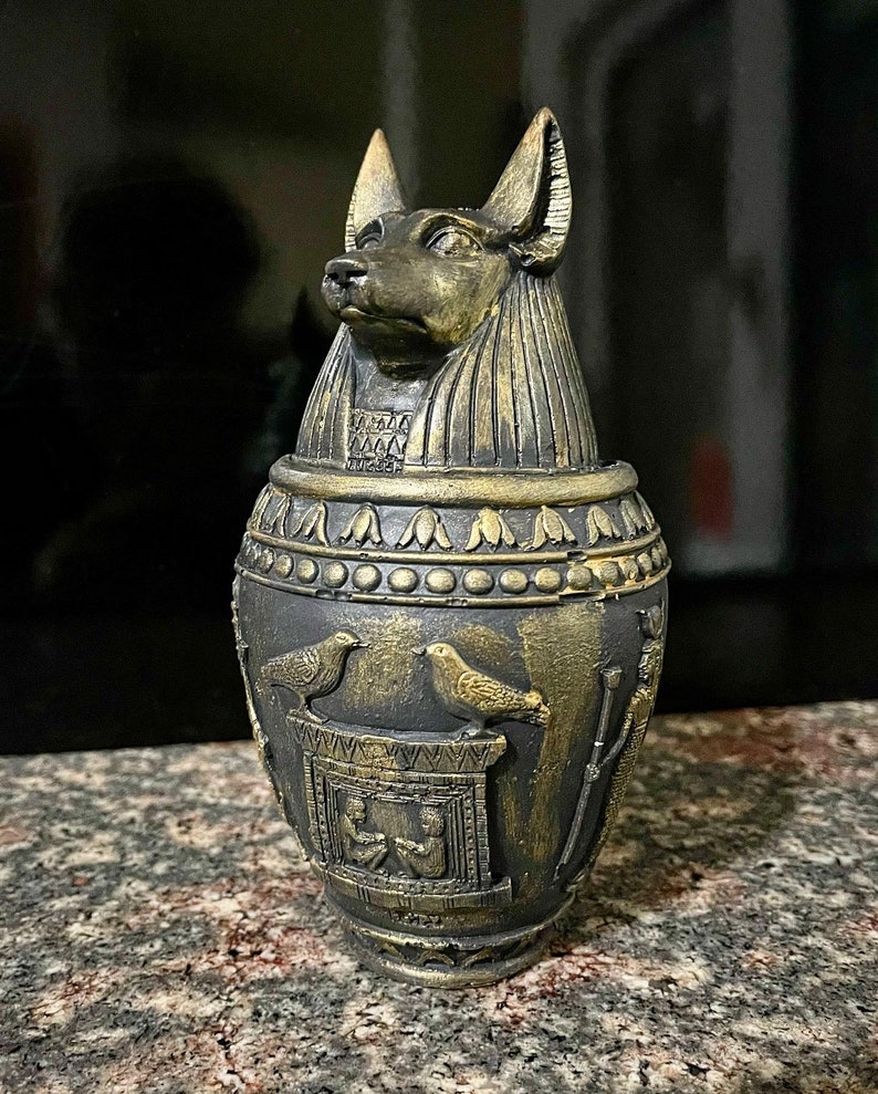 Anubis Canopic Jars Organs Sculpture With Hieroglyph Unique Egyptian