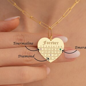 Birthstone Necklace,wedding Date Necklace, Heart Shape Necklace, Customized Personalized Gift, Christmas Gift,calendar Necklace - Etsy