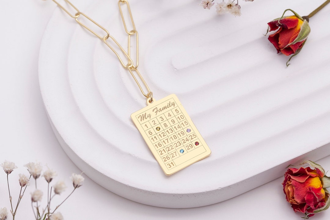 Gold Birthstone Necklace, Paperclip Calendar Necklace,wedding Necklace