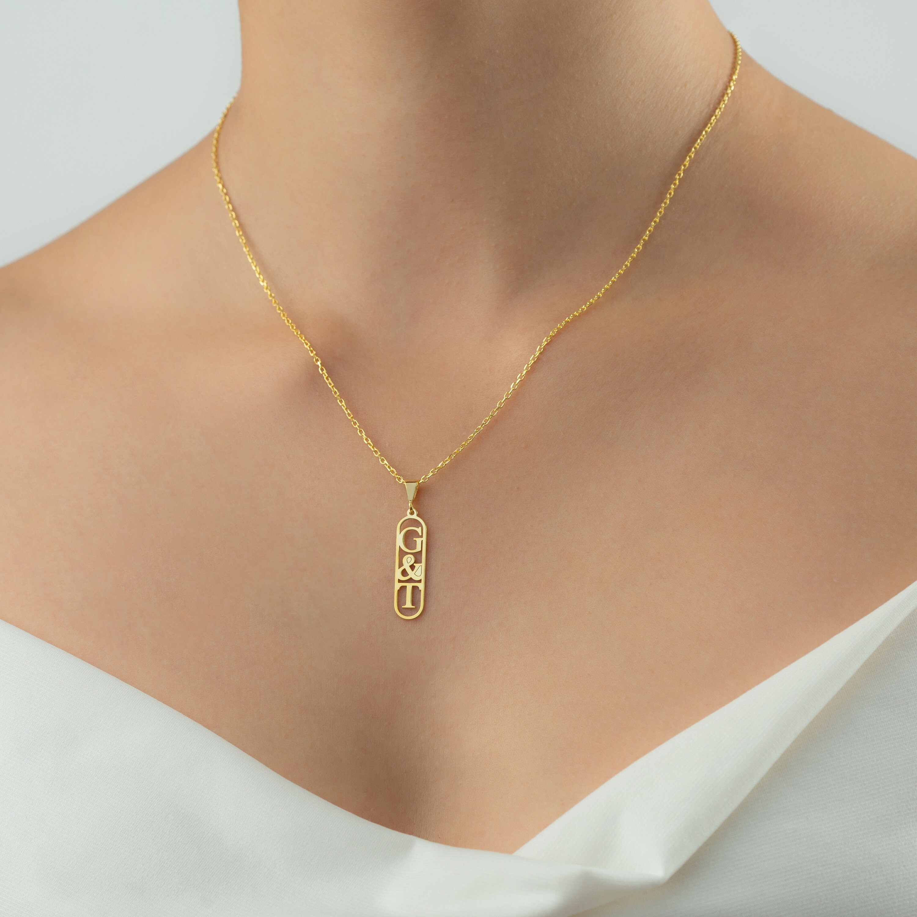 Personalized Letter Necklace Custom Gold Vertical Necklace Etsy