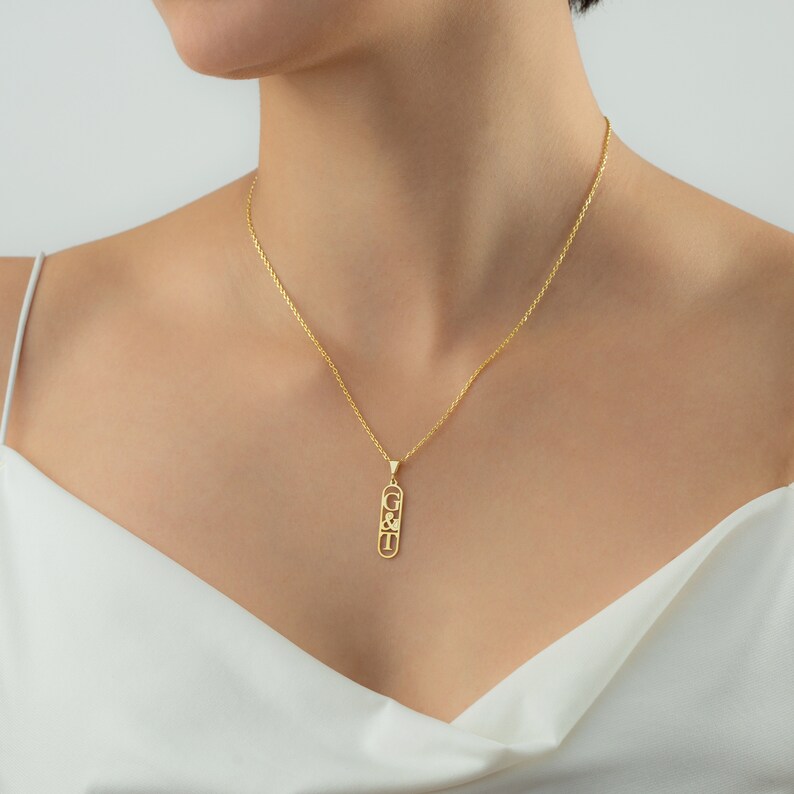 Personalized Letter Necklace Custom Gold Vertical Necklace Etsy