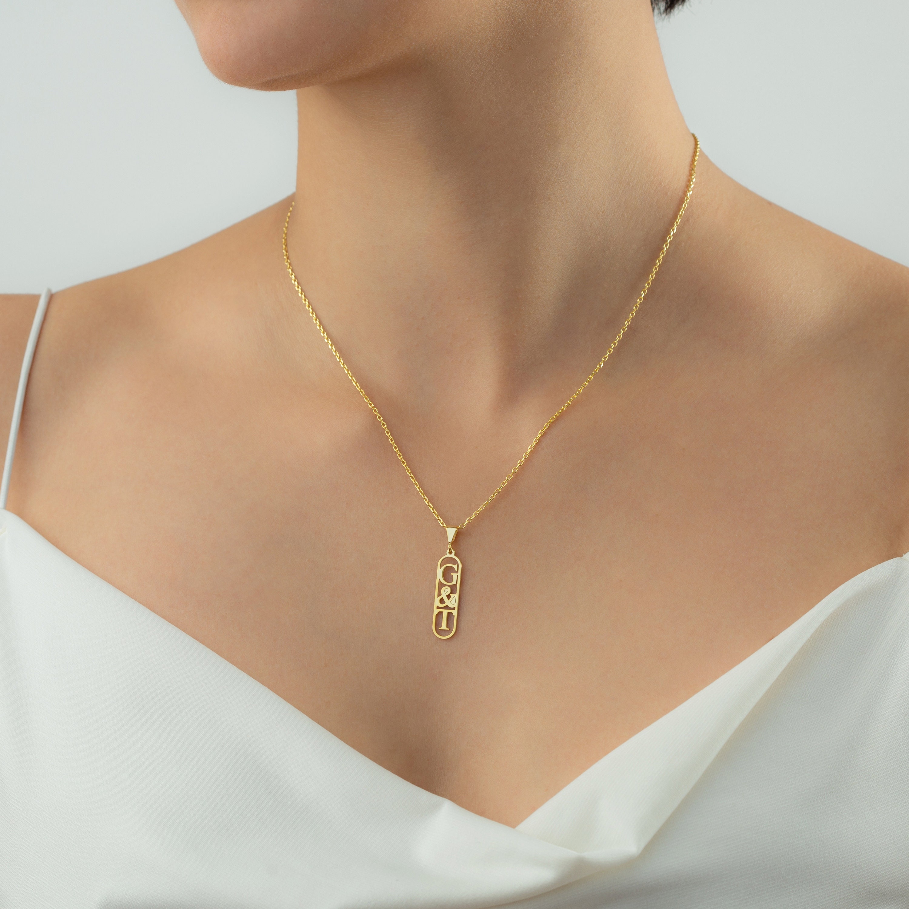 Personalized Letter Necklace Custom Gold Vertical Necklace Etsy
